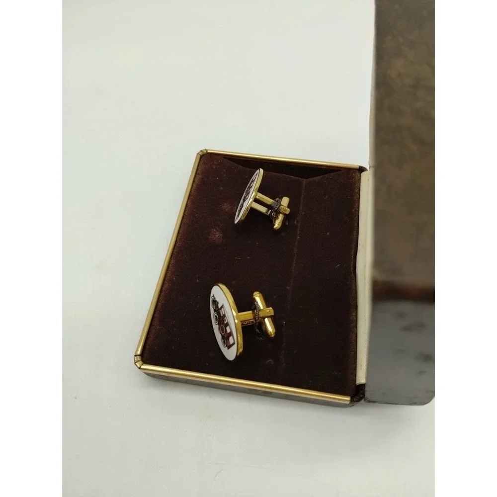 Avon Vintage Antique Car Station Wagon Cuff Links Gold Tone Original Box